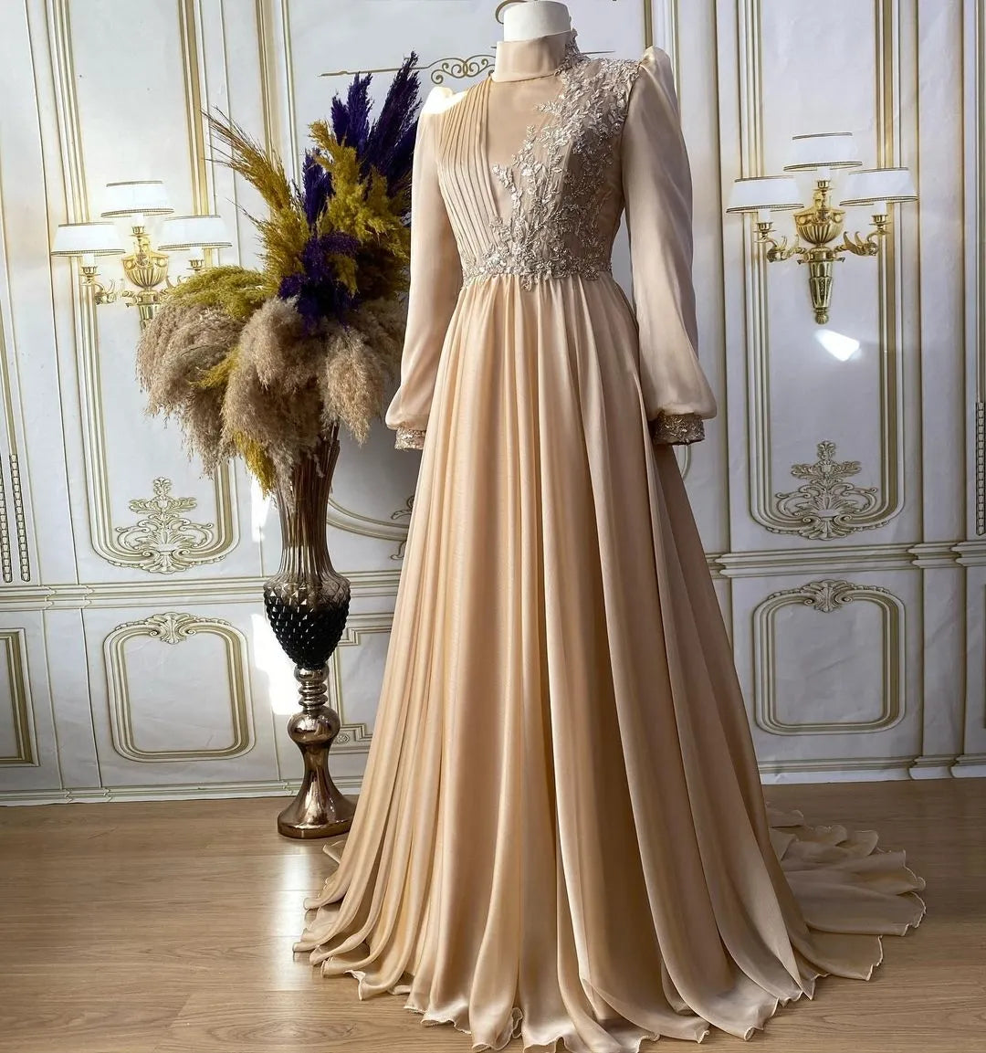 Modest Dresses Champagne Evening Dress