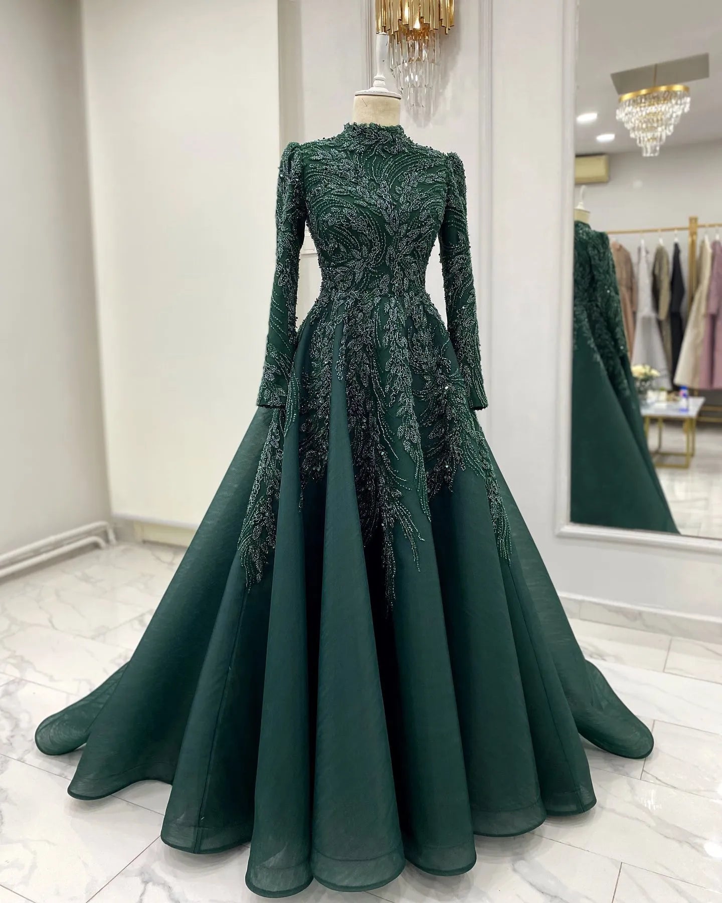 Dark Green A Line Engagement Dress Nisanlik