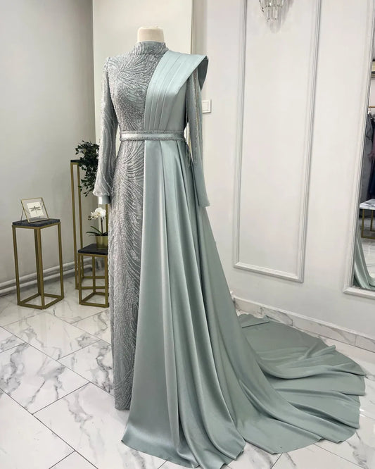 Grey  Modest Dresses Evening Dress