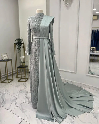 Grey  Modest Dresses Evening Dress