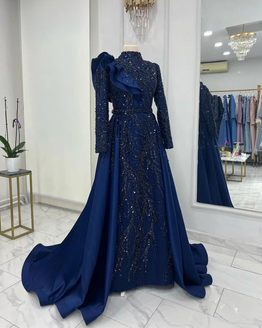 Dark Navy A Line Engagement Dress Nisanlik