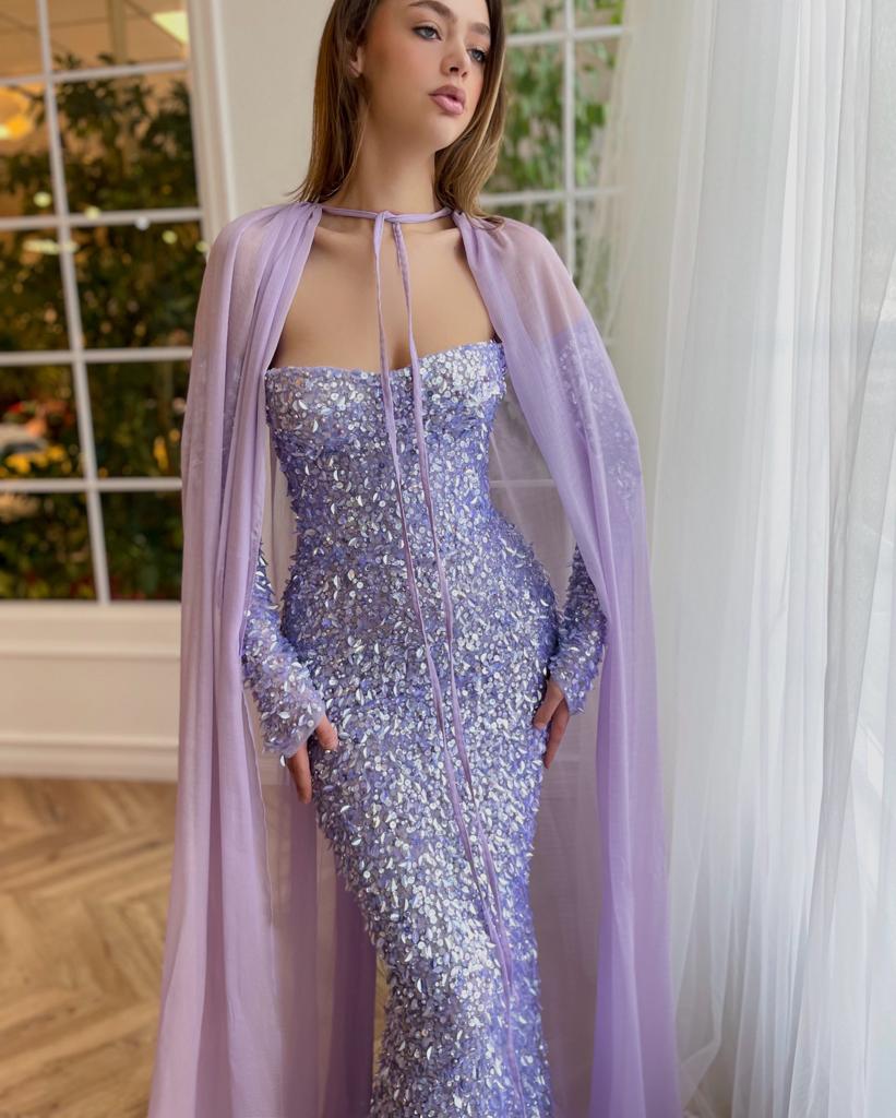 Luminous Lavender Mermaid Gown With Cape