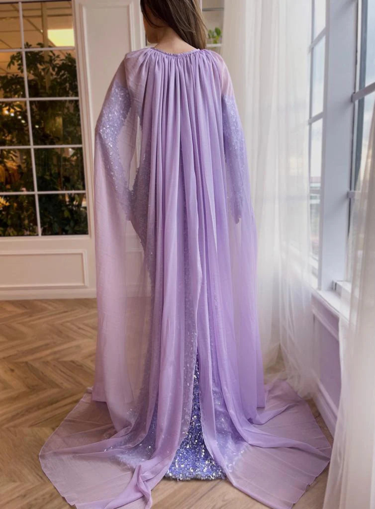 Luminous Lavender Mermaid Gown With Cape