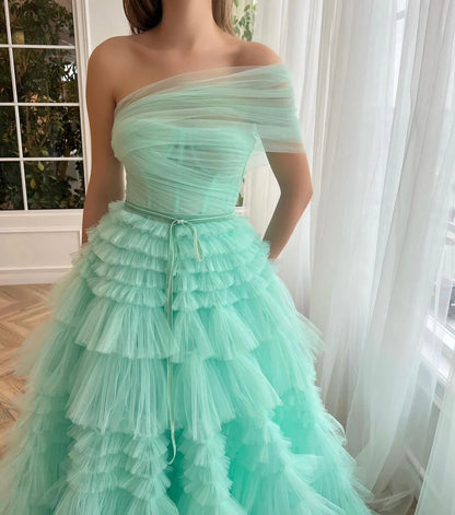 Turquoise Temptation A Line Evening Gown