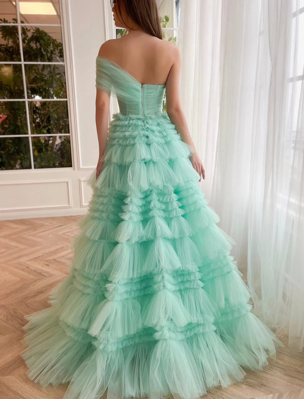 Turquoise Temptation A Line Evening Gown