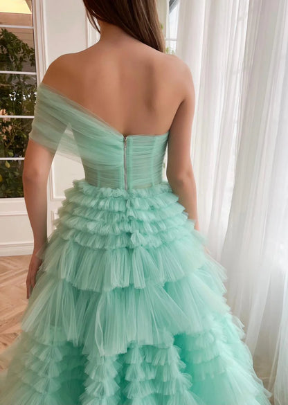 Turquoise Temptation A Line Evening Gown