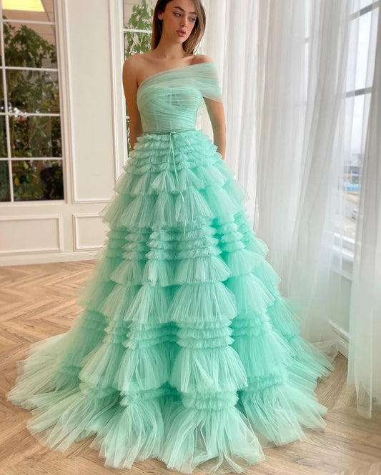 Turquoise Temptation A Line Evening Gown