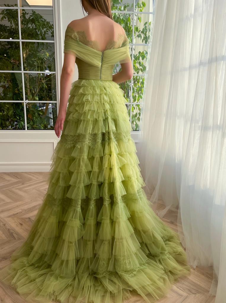 Off Shoulder Verdant Evening Gown