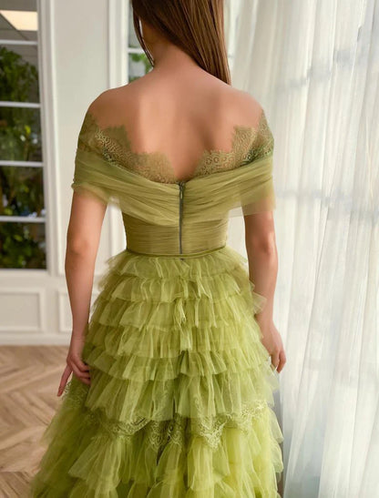 Off Shoulder Verdant Evening Gown