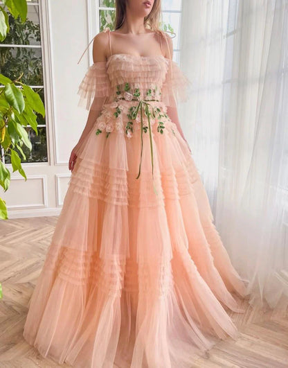 Peach Flower Elegance Prom Gown