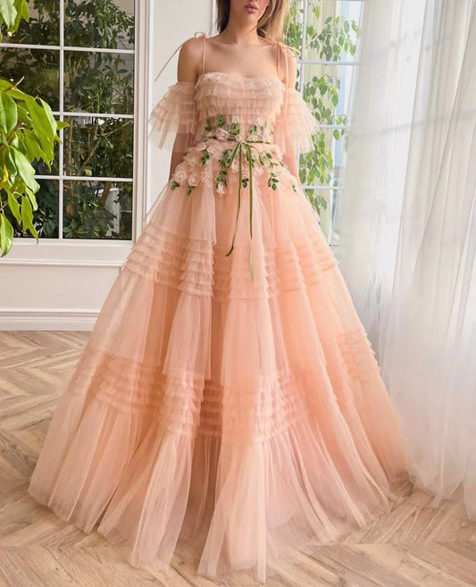 Peach Flower Elegance Prom Gown