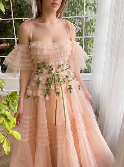 Peach Flower Elegance Prom Gown