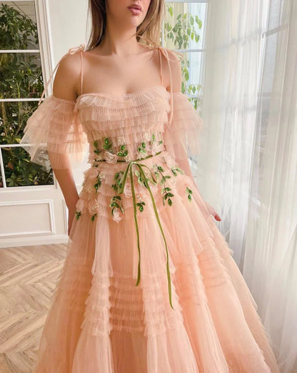 Peach Flower Elegance Prom Gown