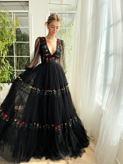 Nightfall Bouquet Black Evening Gown