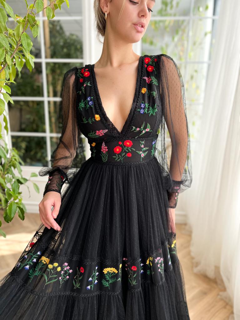 Nightfall Bouquet Black Evening Gown