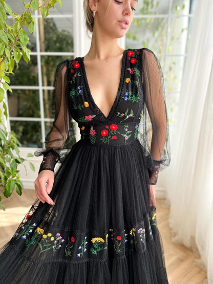 Nightfall Bouquet Black Evening Gown