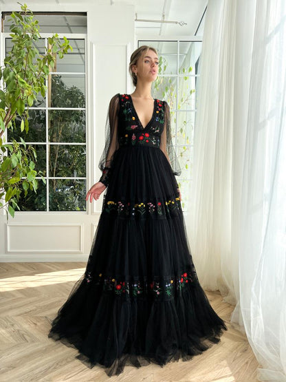 Nightfall Bouquet Black Evening Gown