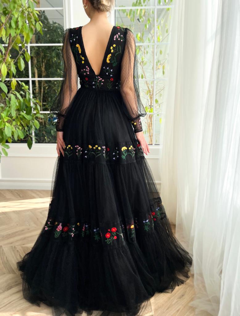 Nightfall Bouquet Black Evening Gown