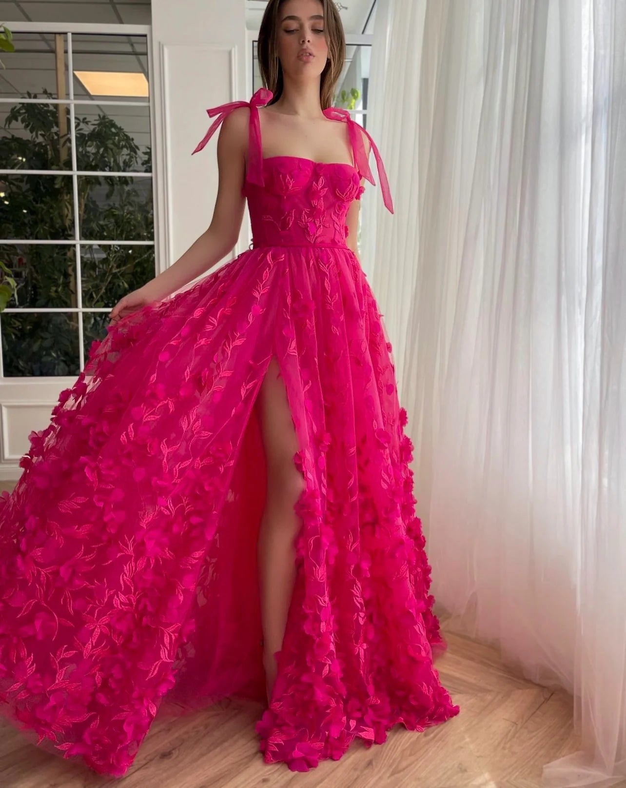 Fuchsia Elegance Lace Prom Gown